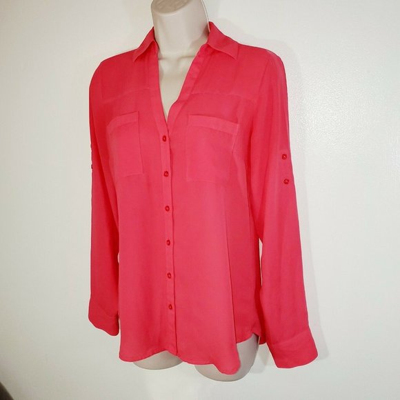 Express Womans Xsmall Blouse Pink Sheer Long - Picture 3 of 8